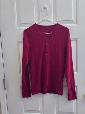 Express Red Waffle-Knit Henley Top